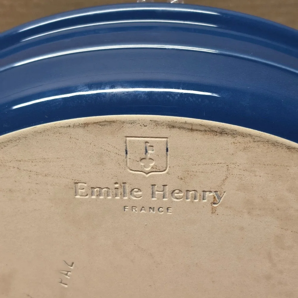 Emile Henry Oval Baker Unisex 11in Blue Excellent Ceramic Stoneware France